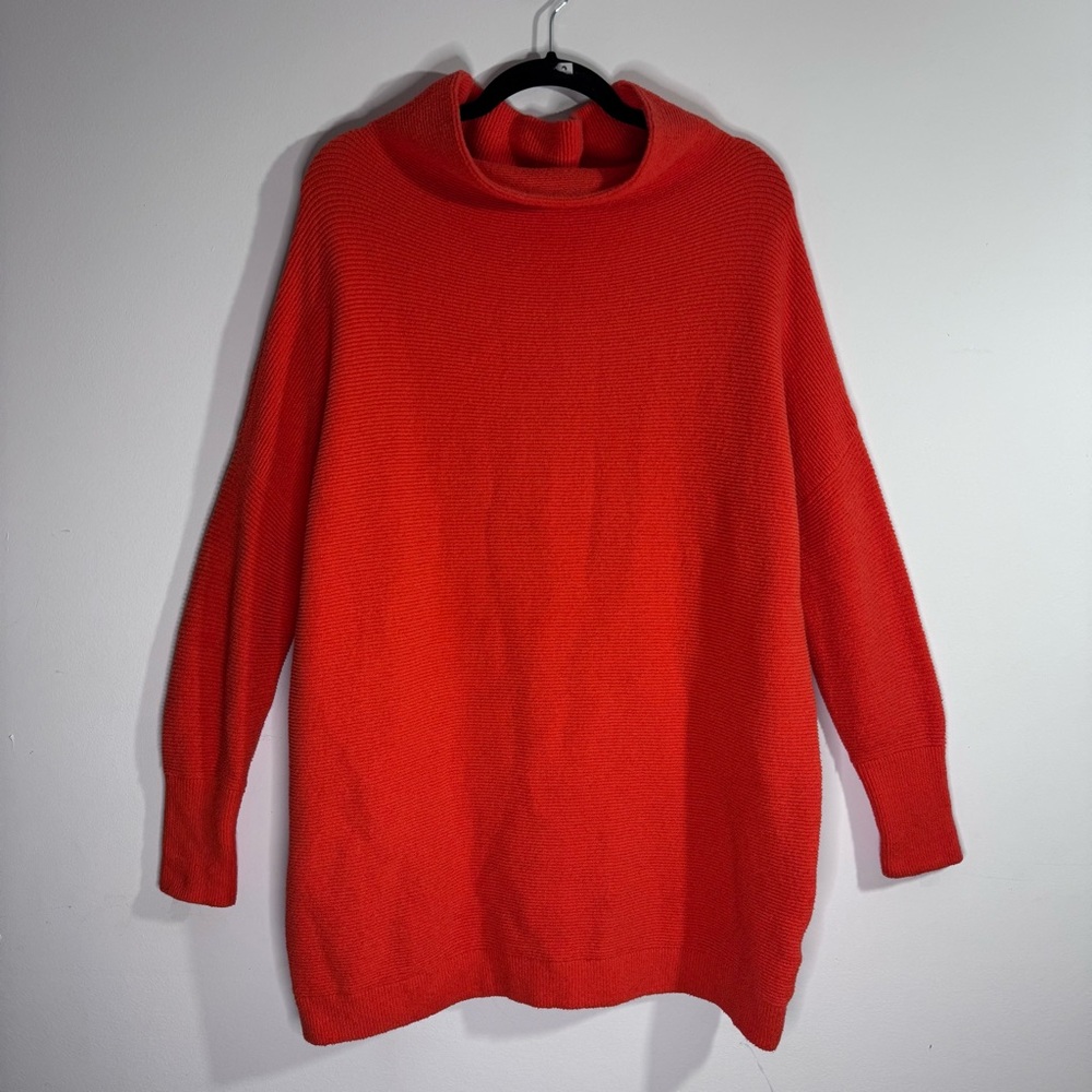 Free People Orange Oversized Tunic Sweater Dress Mock Neck Medium